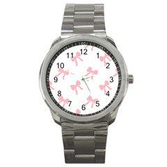 Pink Ribbons Pattern Sport Metal Watch by Littlebird