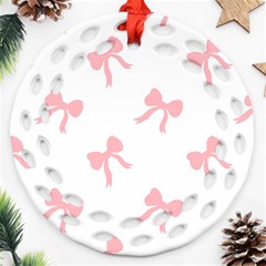 Pink Ribbons Pattern Round Filigree Ornament (two Sides)