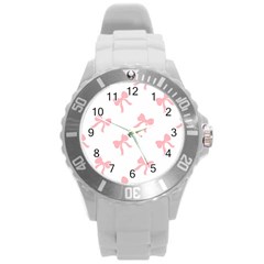 Pink Ribbons Pattern Round Plastic Sport Watch (l) by Littlebird