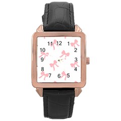 Pink Ribbons Pattern Rose Gold Leather Watch  by Littlebird