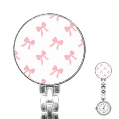 Pink Ribbons Pattern Stainless Steel Nurses Watch by Littlebird