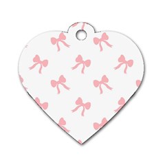 Pink Bow Pattern Dog Tag Heart (two Sides) by Littlebird