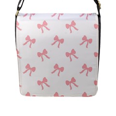 Pink Bow Pattern Flap Closure Messenger Bag (l) by Littlebird