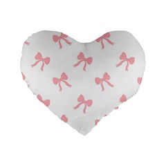 Pink Bow Pattern Standard 16  Premium Flano Heart Shape Cushions by Littlebird