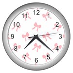 Pink bow pattern Wall Clock (Silver) Front