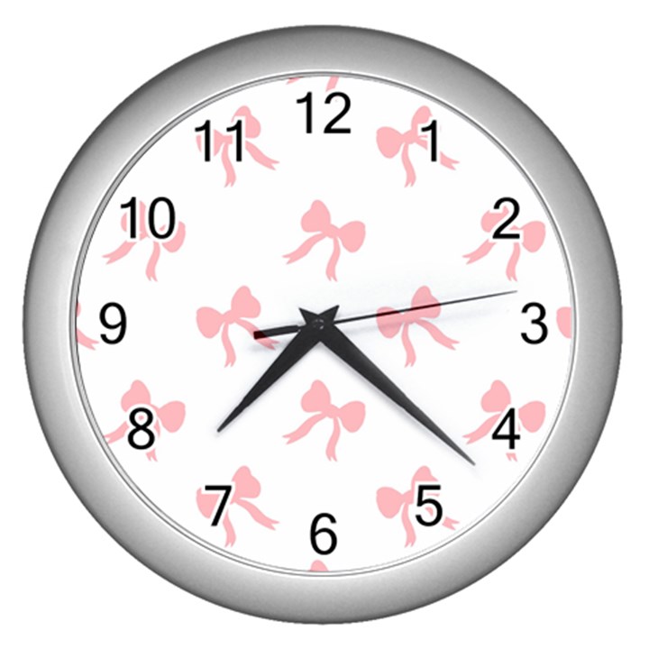 Pink bow pattern Wall Clock (Silver)