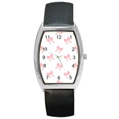 Pink Bow Pattern Barrel Style Metal Watch by Littlebird