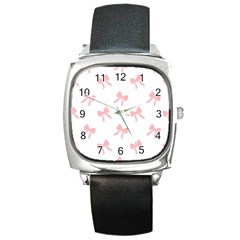 Pink Bow Pattern Square Metal Watch by Littlebird