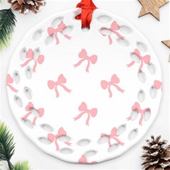 Pink Bow Pattern Round Filigree Ornament (two Sides)