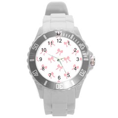 Pink Bow Pattern Round Plastic Sport Watch (l) by Littlebird