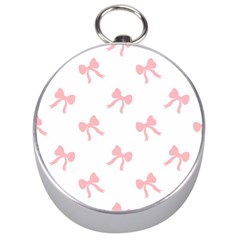 Pink Bow Pattern Silver Compasses by Littlebird