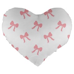 Pink Bow Pattern Large 19  Premium Flano Heart Shape Cushions by Littlebird