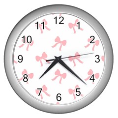 Pink Bow Pattern Wall Clock (silver) by Littlebird