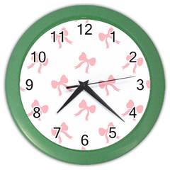 Pink Bow Pattern Color Wall Clock by Littlebird