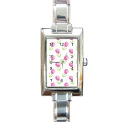 Tulips Watercolor Pattern Rectangle Italian Charm Watch by Littlebird