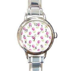 Tulips Watercolor Pattern Round Italian Charm Watch by Littlebird