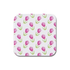 Tulips Watercolor Pattern Rubber Square Coaster (4 Pack) by Littlebird