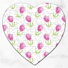 Tulips Watercolor Pattern Jigsaw Puzzle (heart) by Littlebird