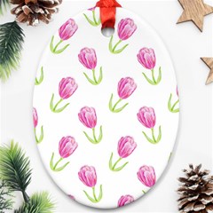 Tulips Watercolor Pattern Oval Ornament (two Sides) by Littlebird