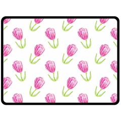 Tulips Watercolor Pattern Fleece Blanket (large)  by Littlebird