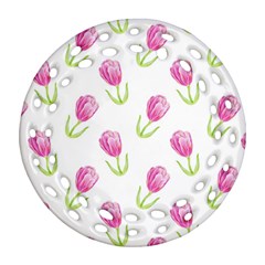 Tulips Watercolor Pattern Ornament (round Filigree) by Littlebird