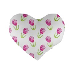 Tulips Watercolor Pattern Standard 16  Premium Heart Shape Cushions by Littlebird