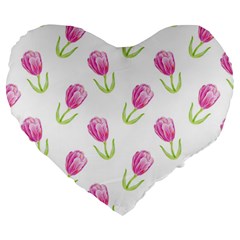 Tulips Watercolor Pattern Large 19  Premium Heart Shape Cushions by Littlebird