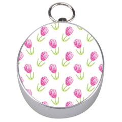 Tulips Watercolor Pattern Silver Compasses by Littlebird