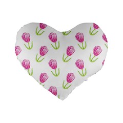 Tulips Watercolor Pattern Standard 16  Premium Flano Heart Shape Cushions by Littlebird