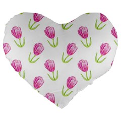 Tulips Watercolor Pattern Large 19  Premium Flano Heart Shape Cushions by Littlebird