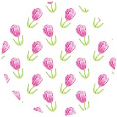 Tulips Watercolor Pattern Wooden Puzzle Round by Littlebird