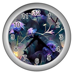 Dark Floral Wall Clock (silver) by Dazzleway