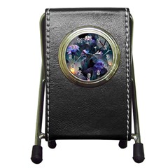 Dark Floral Pen Holder Desk Clock by Dazzleway