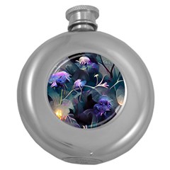 Dark Floral Round Hip Flask (5 Oz) by Dazzleway