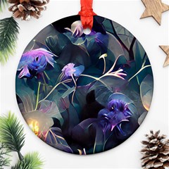 Dark Floral Round Ornament (two Sides)