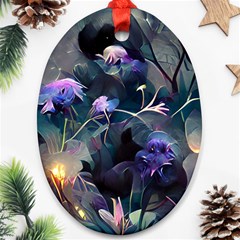 Dark Floral Oval Ornament (two Sides) by Dazzleway