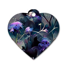 Dark Floral Dog Tag Heart (one Side) by Dazzleway