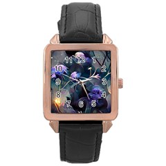 Dark Floral Rose Gold Leather Watch  by Dazzleway