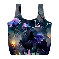 Dark Floral Full Print Recycle Bag (l) by Dazzleway