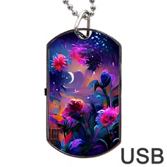 Floral Dog Tag Usb Flash (two Sides) by Dazzleway