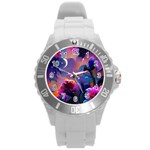 Floral Round Plastic Sport Watch (L) Front