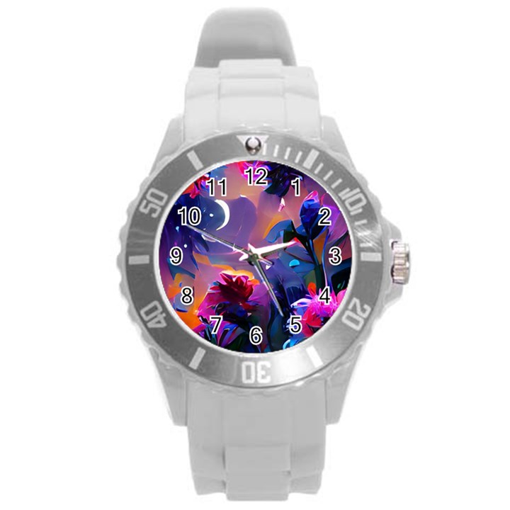 Floral Round Plastic Sport Watch (L)