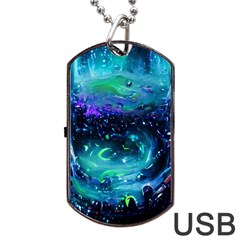 Blue Galaxy Dog Tag Usb Flash (one Side) by Dazzleway