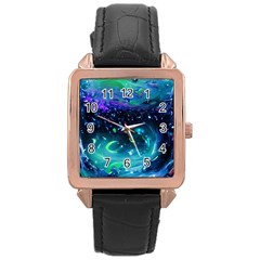 Blue Galaxy Rose Gold Leather Watch  by Dazzleway