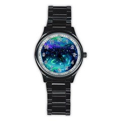 Blue Galaxy Stainless Steel Round Watch by Dazzleway