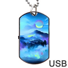 Moon Mountains Dog Tag Usb Flash (one Side) by Dazzleway