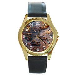 Sky Ship Round Gold Metal Watch by Dazzleway