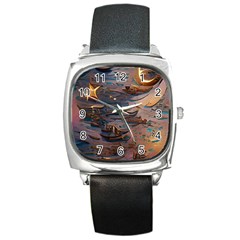 Sky Ship Square Metal Watch by Dazzleway