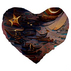 Sky Ship Large 19  Premium Heart Shape Cushions by Dazzleway