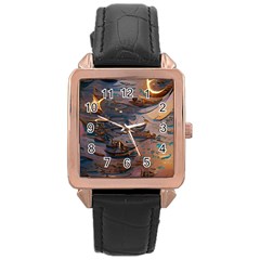 Sky Ship Rose Gold Leather Watch  by Dazzleway